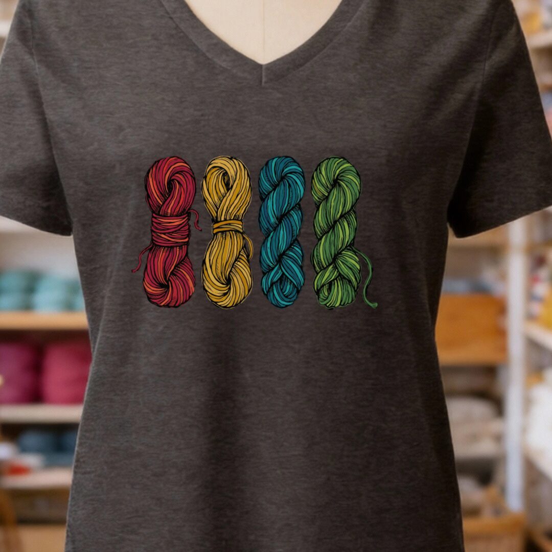 4 Sketched Skeins V-Neck T-Shirt Dark Grey t-shirt
