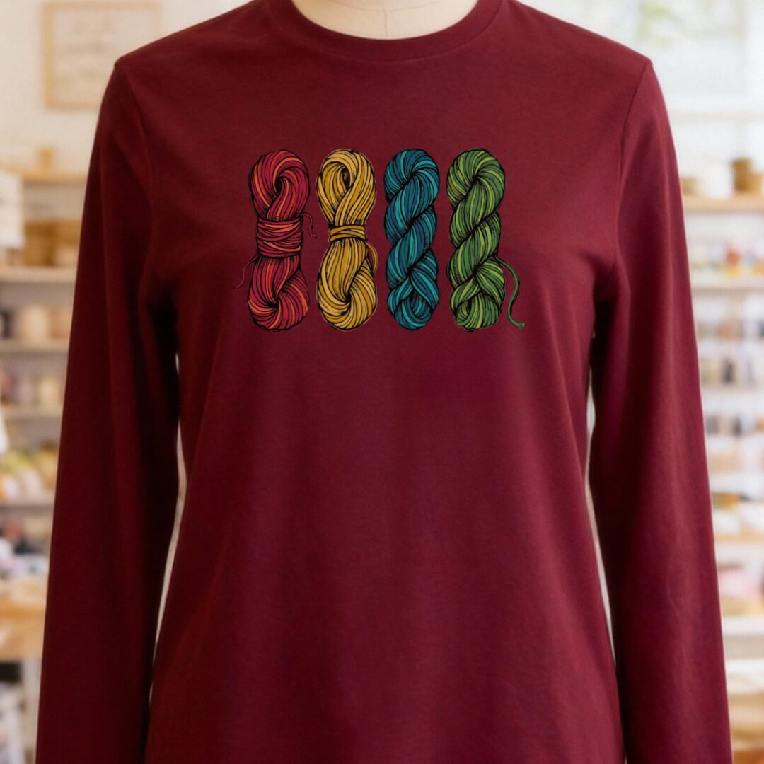 4 Sketched Skeins Sleeve Tee Maroon t-shirt