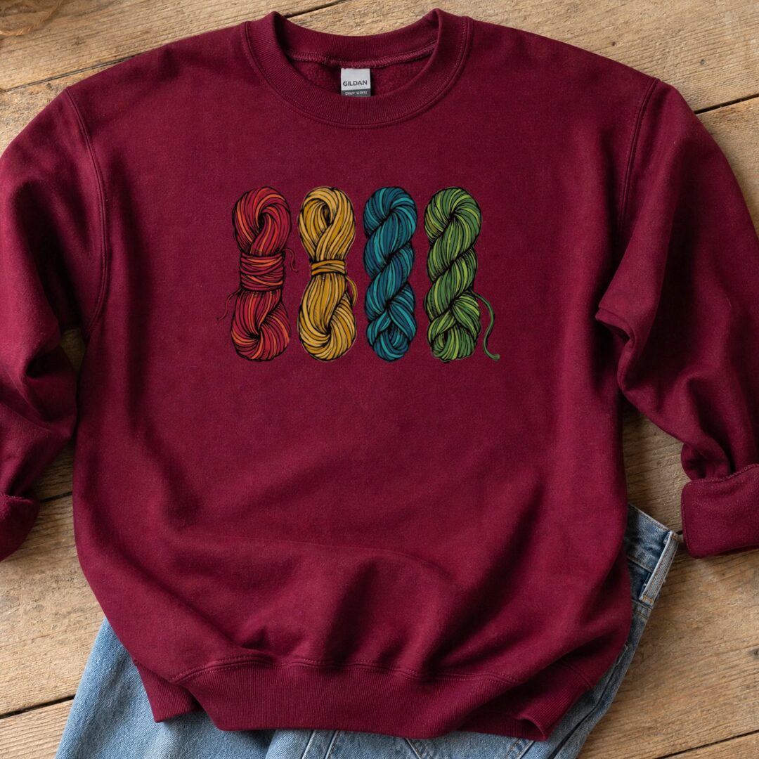 4 Sketched Skeins Sweatshirt Maroon t-shirt