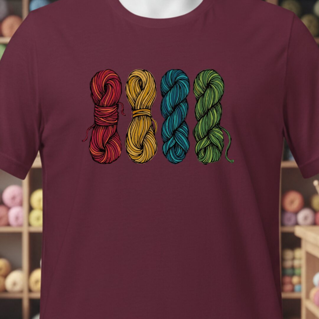 4 Sketched Skeins T-Shirt Maroon t-shirt