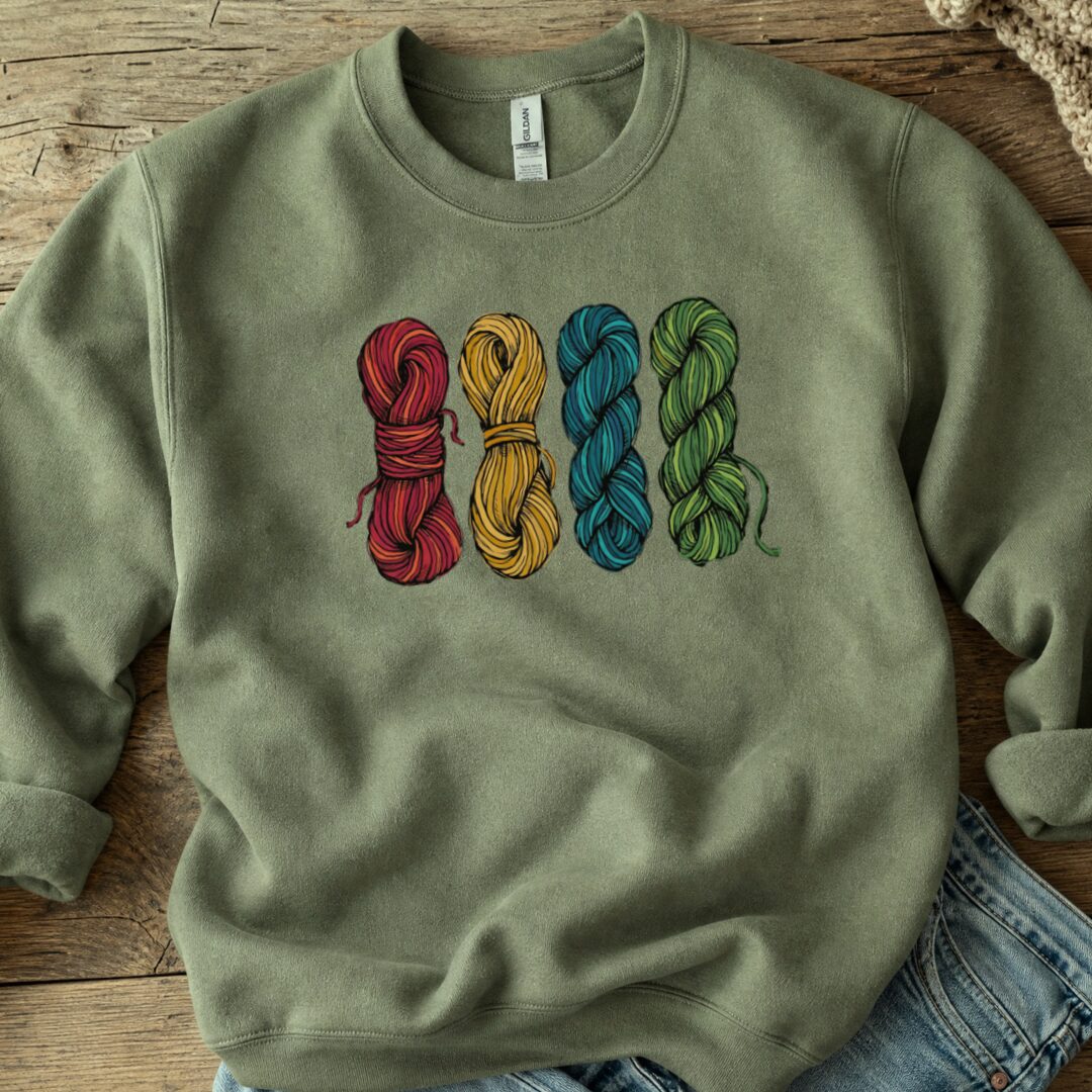 4 Sketched Skeins Sweatshirt Military Green t-shirt