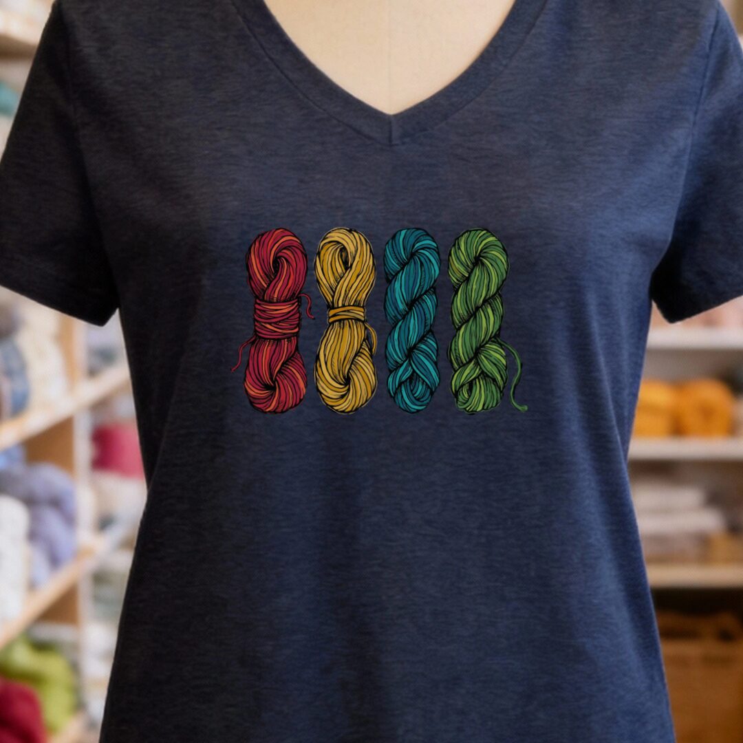 4 Sketched Skeins V-Neck T-Shirt Navy t-shirt