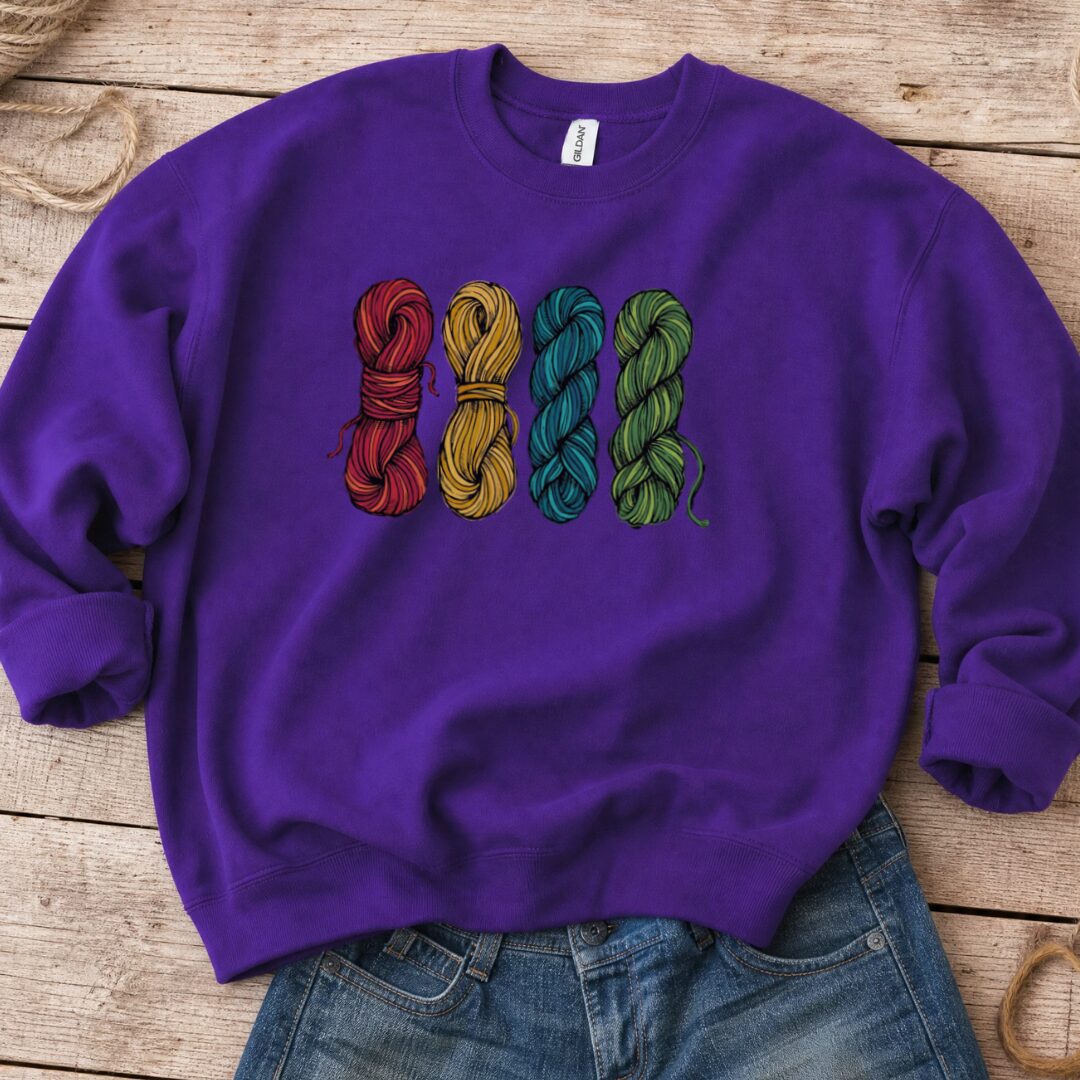 4 Sketched Skeins Sweatshirt Purple t-shirt