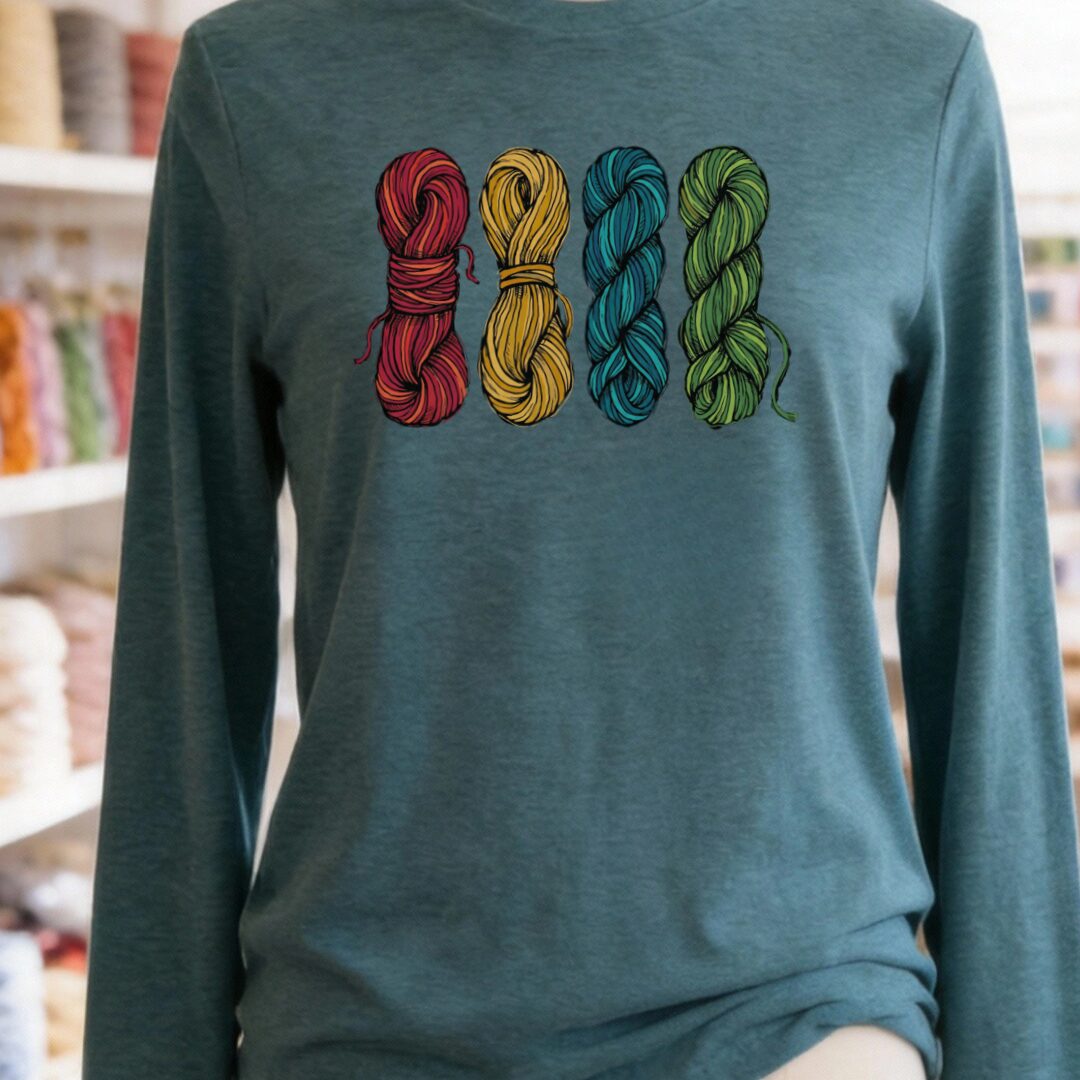4 Sketched Skeins Sleeve Tee Deep Teal t-shirt