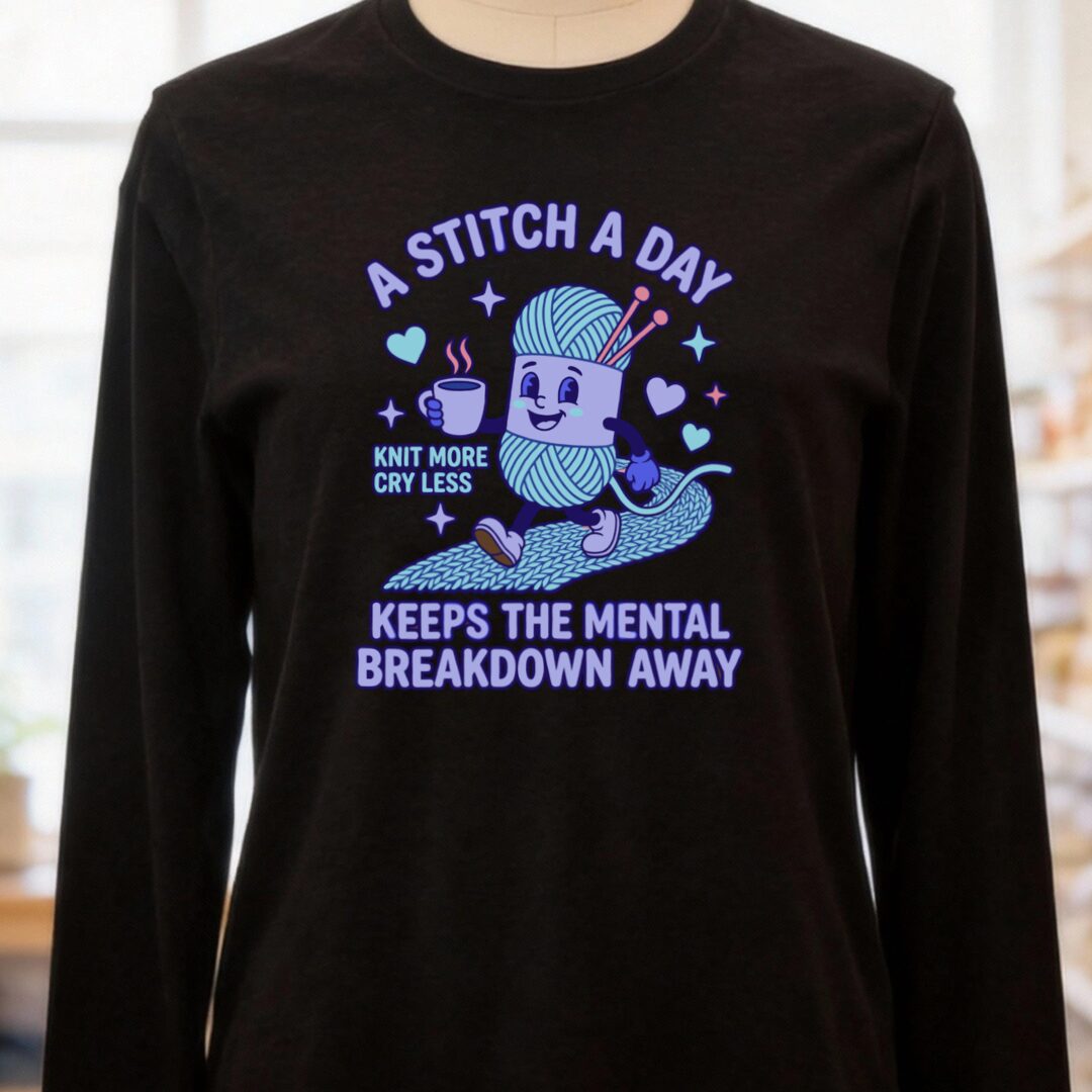 A Stitch A Day Long Sleeve Tee Black t-shirt