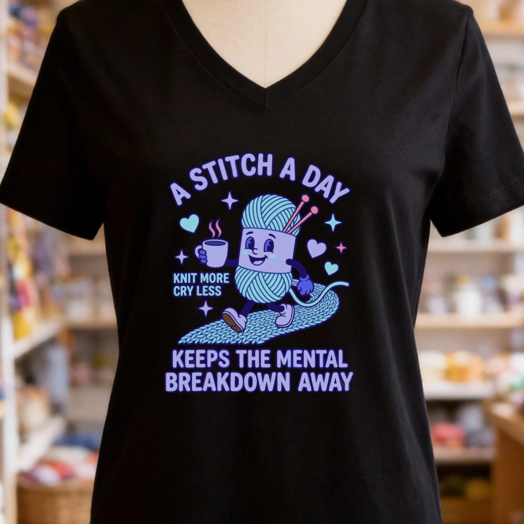 A Stitch A Day V-Neck T-Shirt Black t-shirt