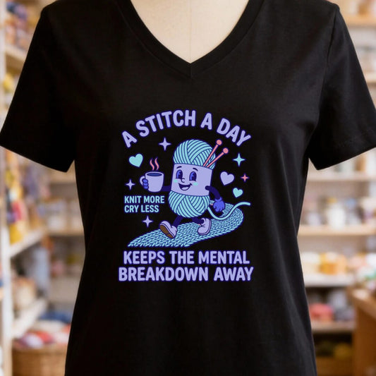 A Stitch A Day V-Neck T-Shirt Black t-shirt