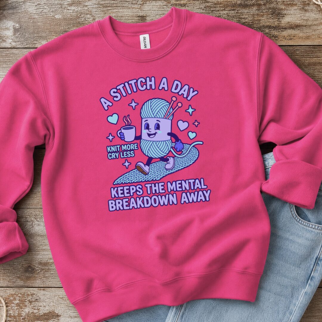 A Stitch A Day Sweatshirt Bright Pink t-shirt
