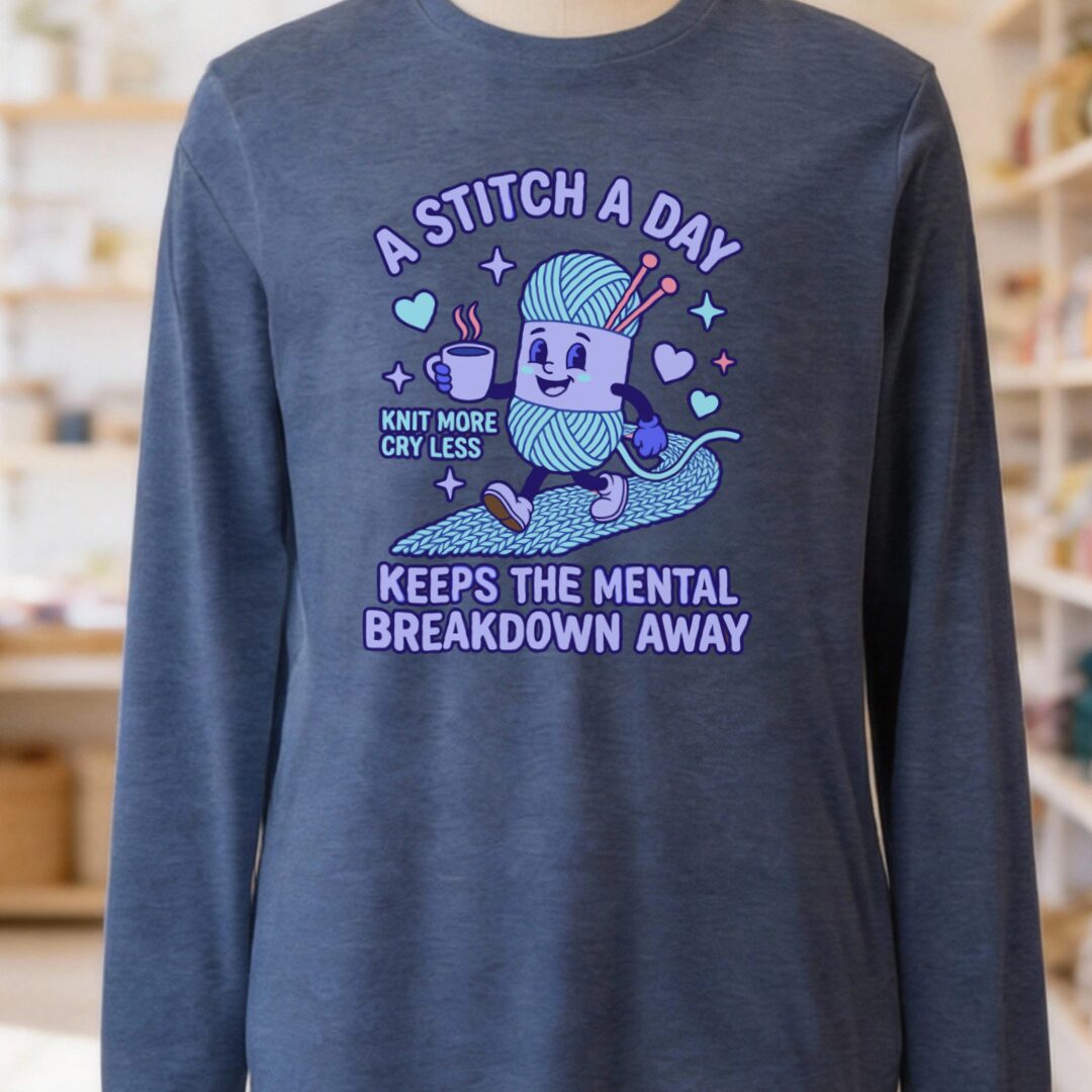 A Stitch A Day Long Sleeve Tee Navy t-shirt