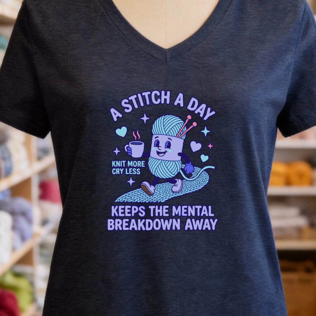 A Stitch A Day V-Neck T-Shirt Navy t-shirt