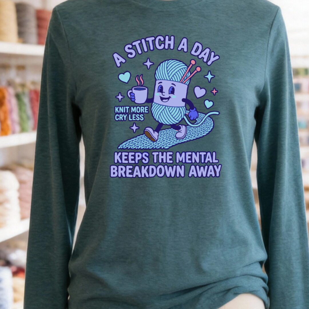 A Stitch A Day Long Sleeve Tee Deep Teal t-shirt