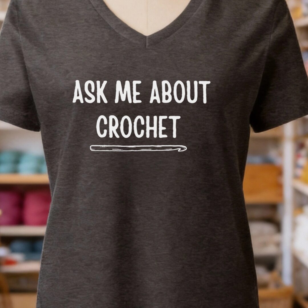 Ask Me About Crochet V-Neck T-Shirt Dark Grey t-shirt