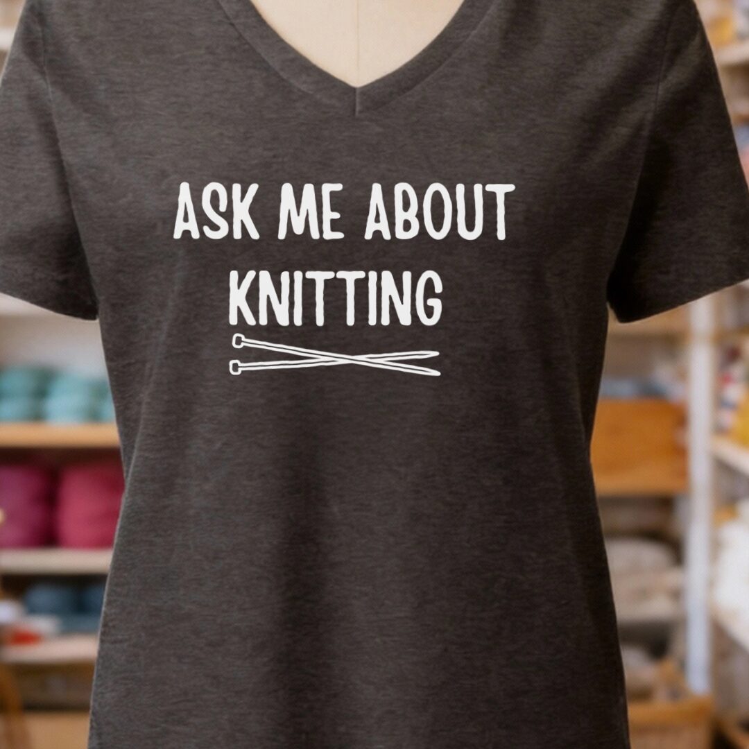 Ask Me About Knitting V-Neck T-Shirt Dark Grey t-shirt