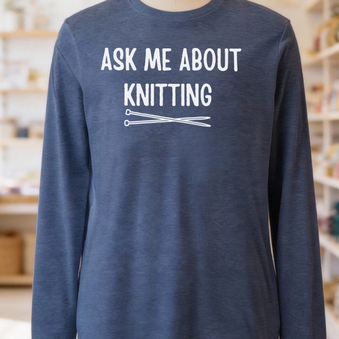 Ask Me About Knitting Long Sleeve Tee Navy t-shirt
