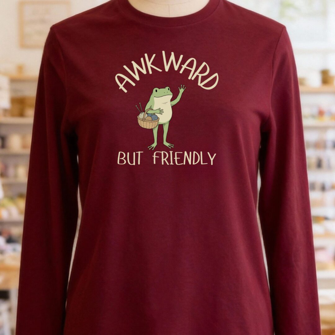Awkward But Friendly Long Sleeve Tee Maroon t-shirt