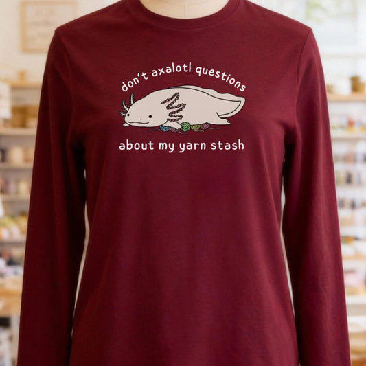 Axolotl Questions Long Sleeve Tee Maroon t-shirt