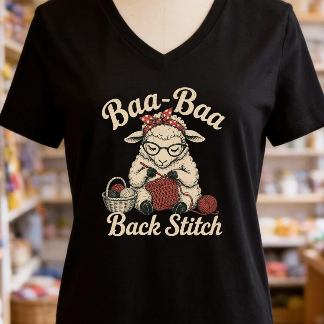 Baa Baa Back Stitch V-Neck T-Shirt Black t-shirt