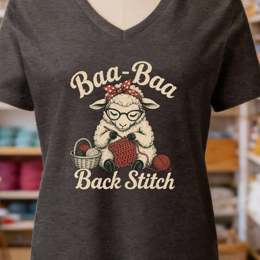 Baa Baa Back Stitch V-Neck T-Shirt Dark Grey t-shirt