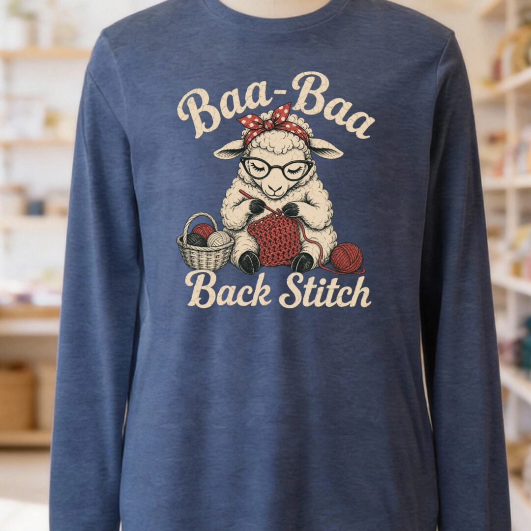 Baa Baa Back Stitch Heather Navy Long Sleeve Tee.jpg
