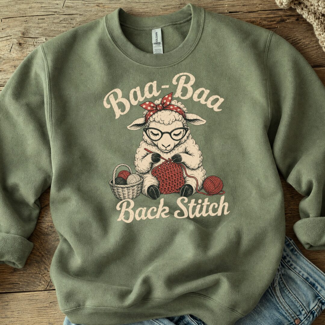 Baa Baa Back Stitch Military Green Sweatshirt.jpg