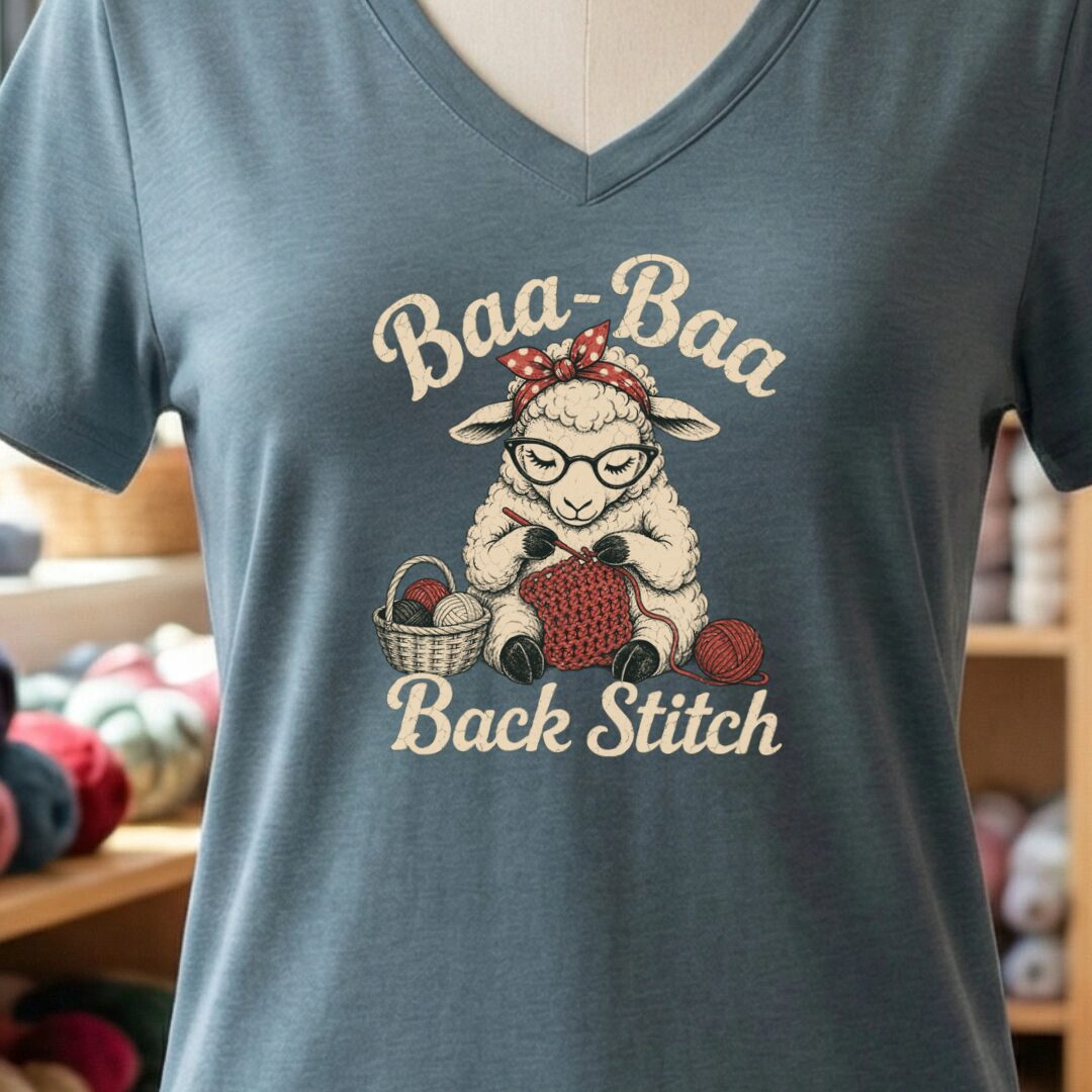 Baa Baa Back Stitch V-Neck T-Shirt Slate t-shirt