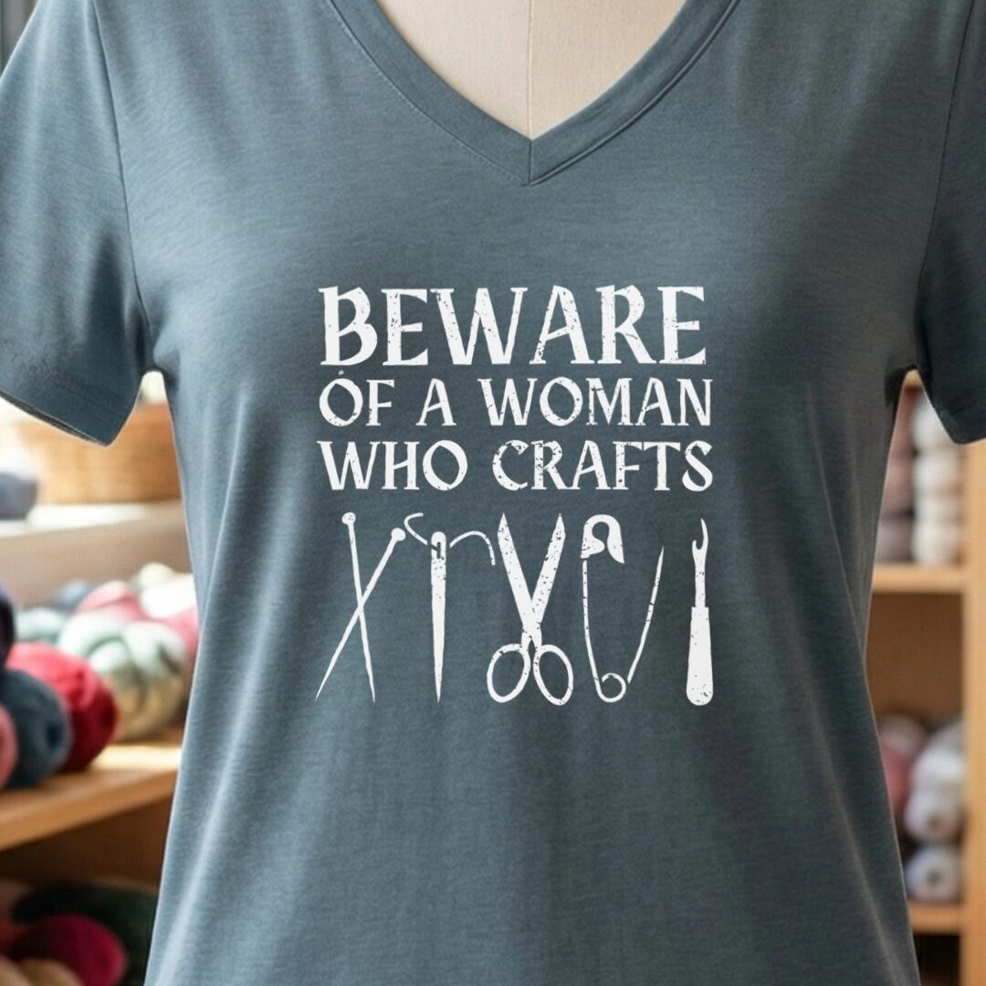 Beware a woman who Crafts V-Neck T-Shirt Slate t-shirt