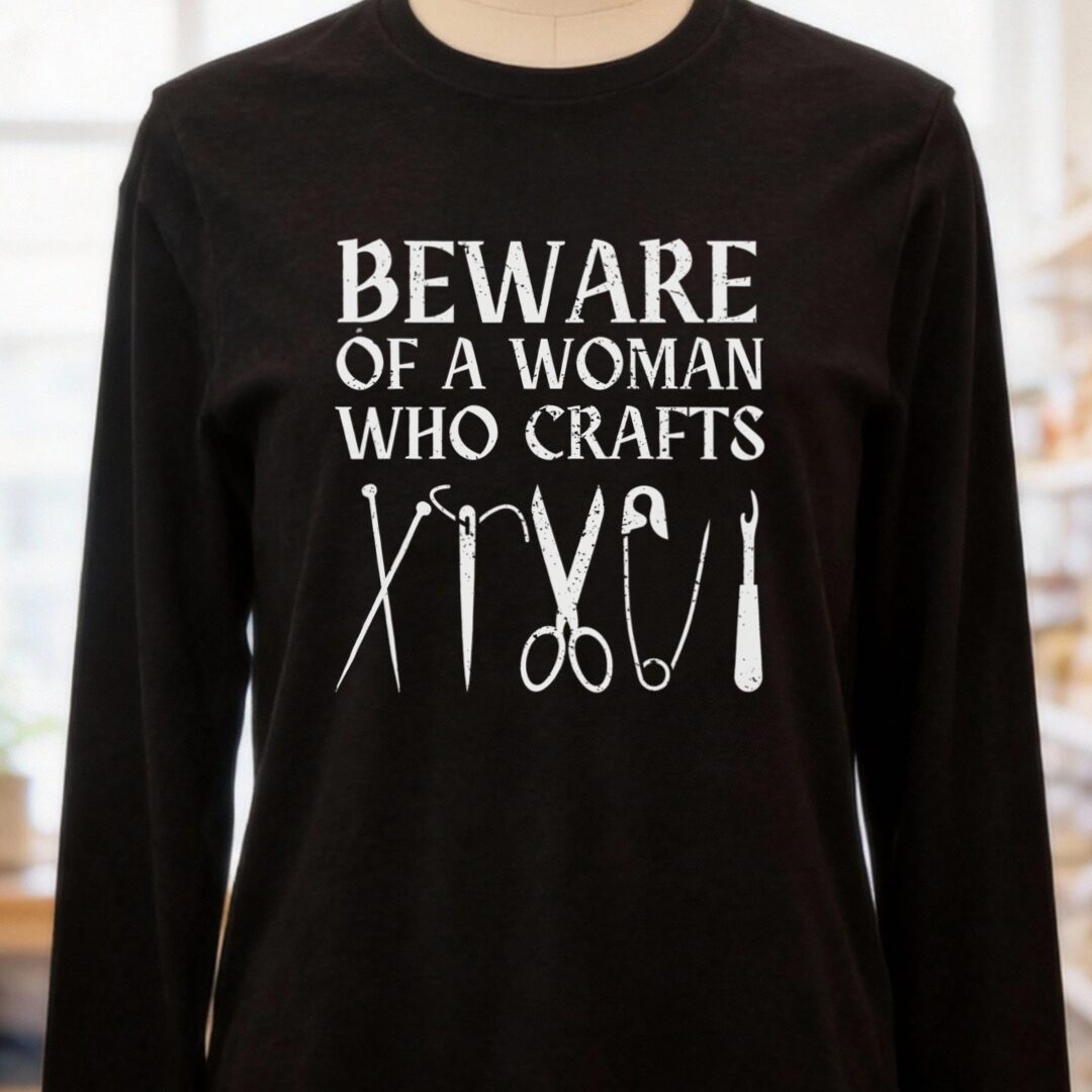 Beware of a woman who Crafts Long Sleeve Tee Black Heather t-shirt