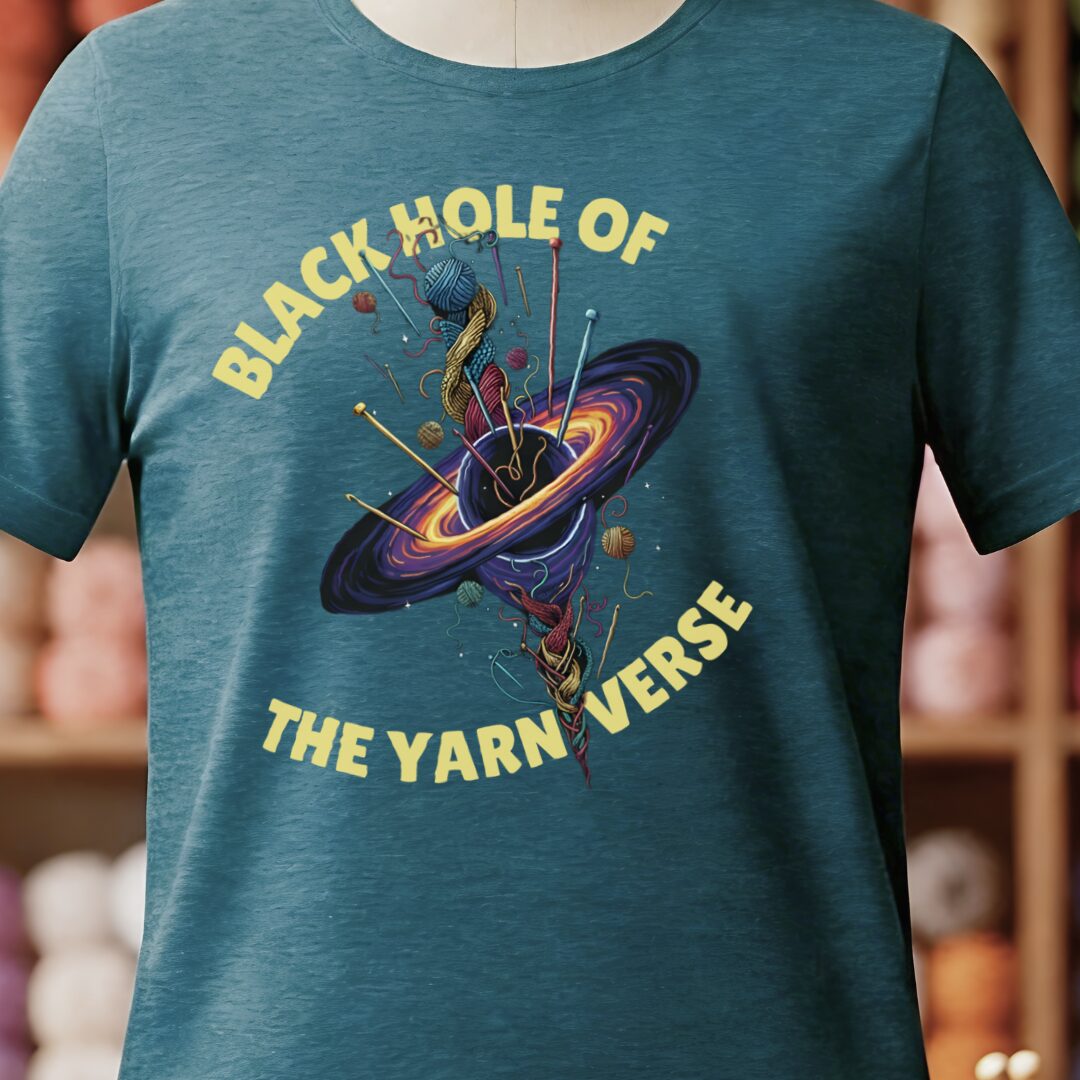 Black Hole of the Yarniverse T-Shirt Teal Blue t-shirt