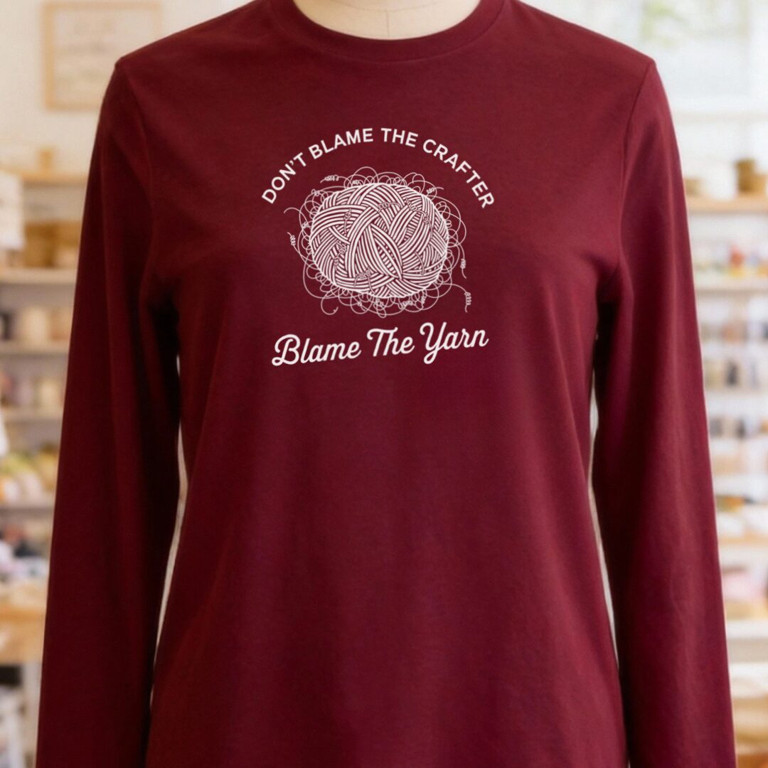 Blame The Yarn Long Sleeve Tee Maroon t-shirt