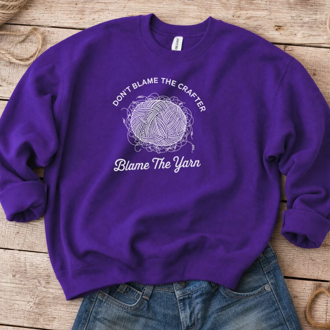 Blame The Yarn Sweatshirt Purple t-shirt