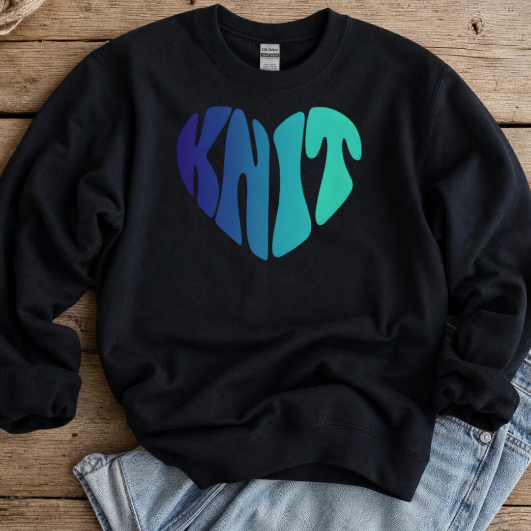 Blue Knit Heart Sweatshirt Black t-shirt
