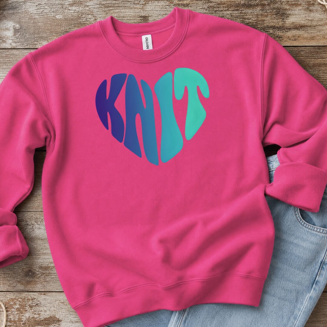 Blue Knit Heart Sweatshirt Bright Pink t-shirt