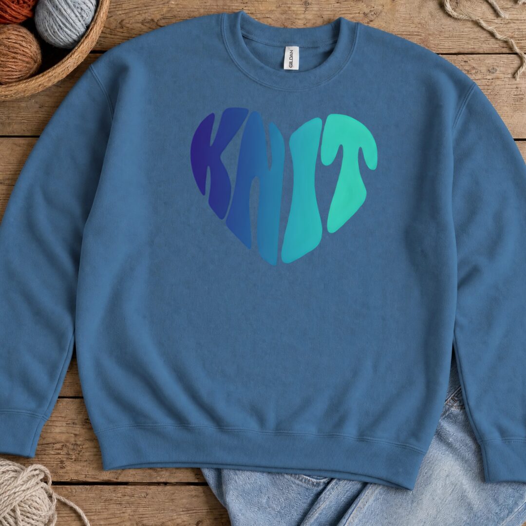 Blue Knit Heart Sweatshirt Indigo Blue t-shirt