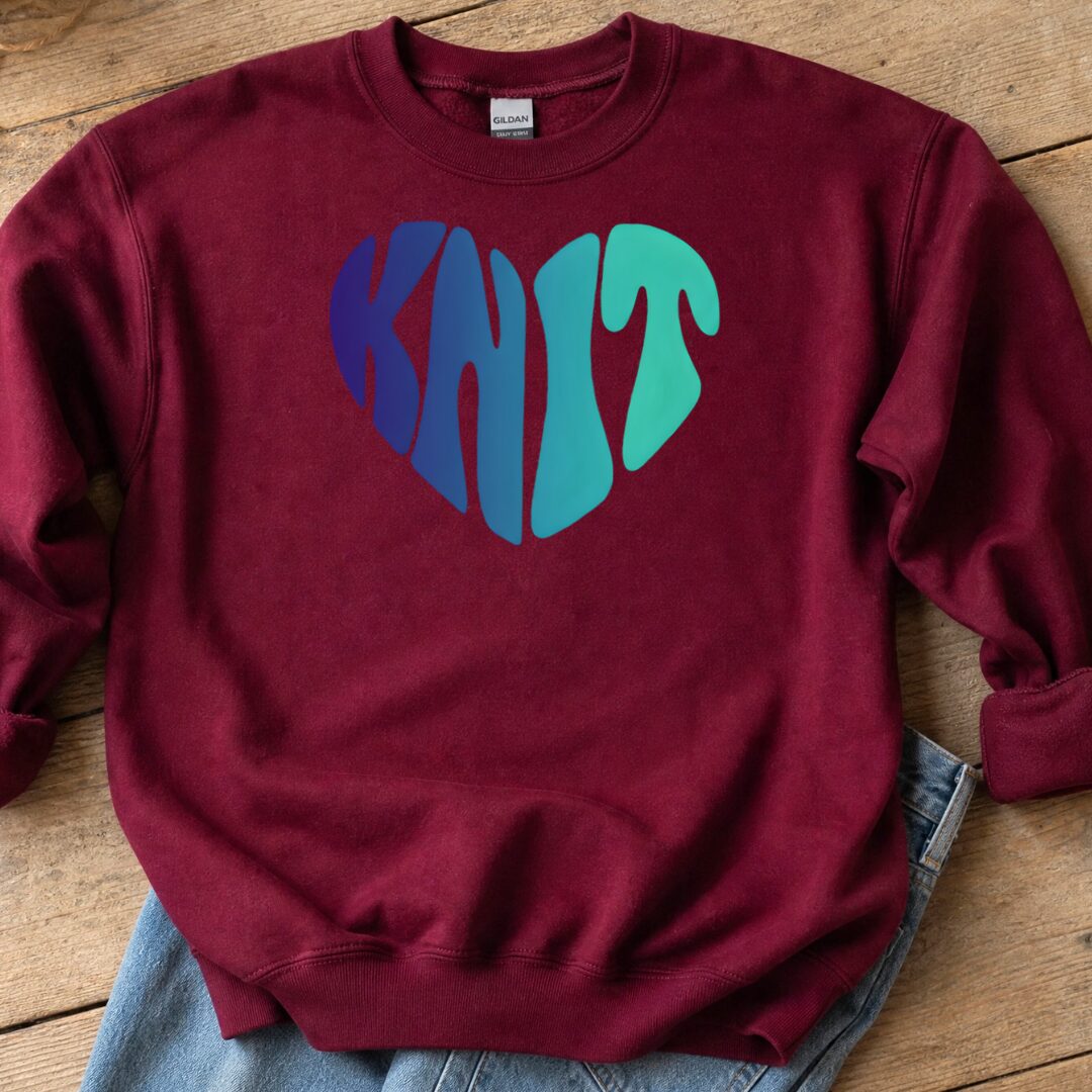 Blue Knit Heart Sweatshirt Maroon t-shirt