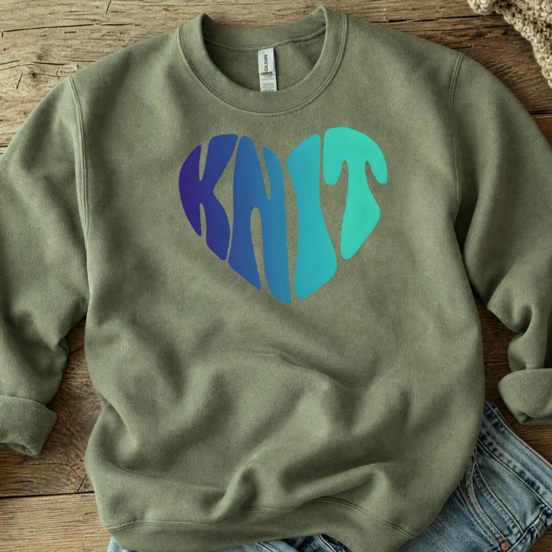 Blue Knit Heart Sweatshirt Military Green t-shirt