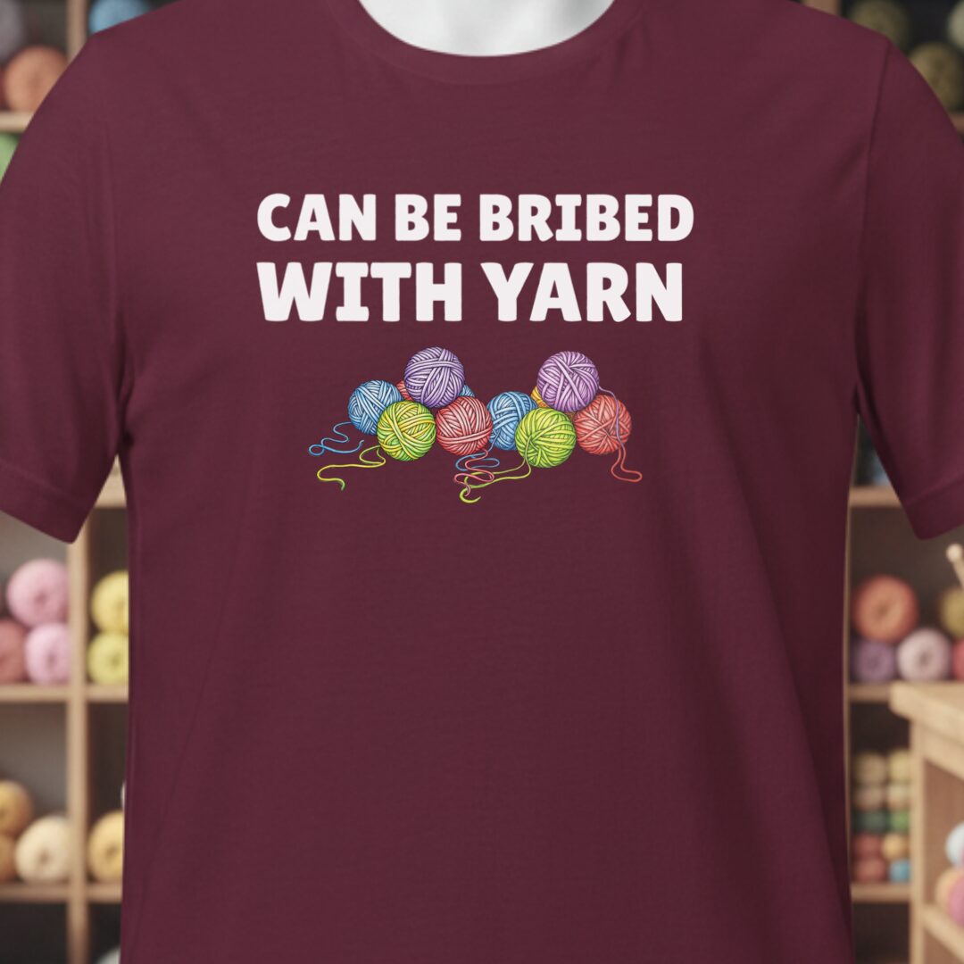 Bribed With Yarn T-Shirt Maroon t-shirt