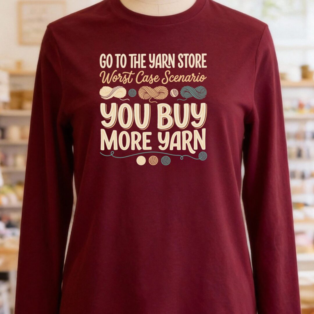 Buy More Yarn Sleeve Tee Maroon t-shirt