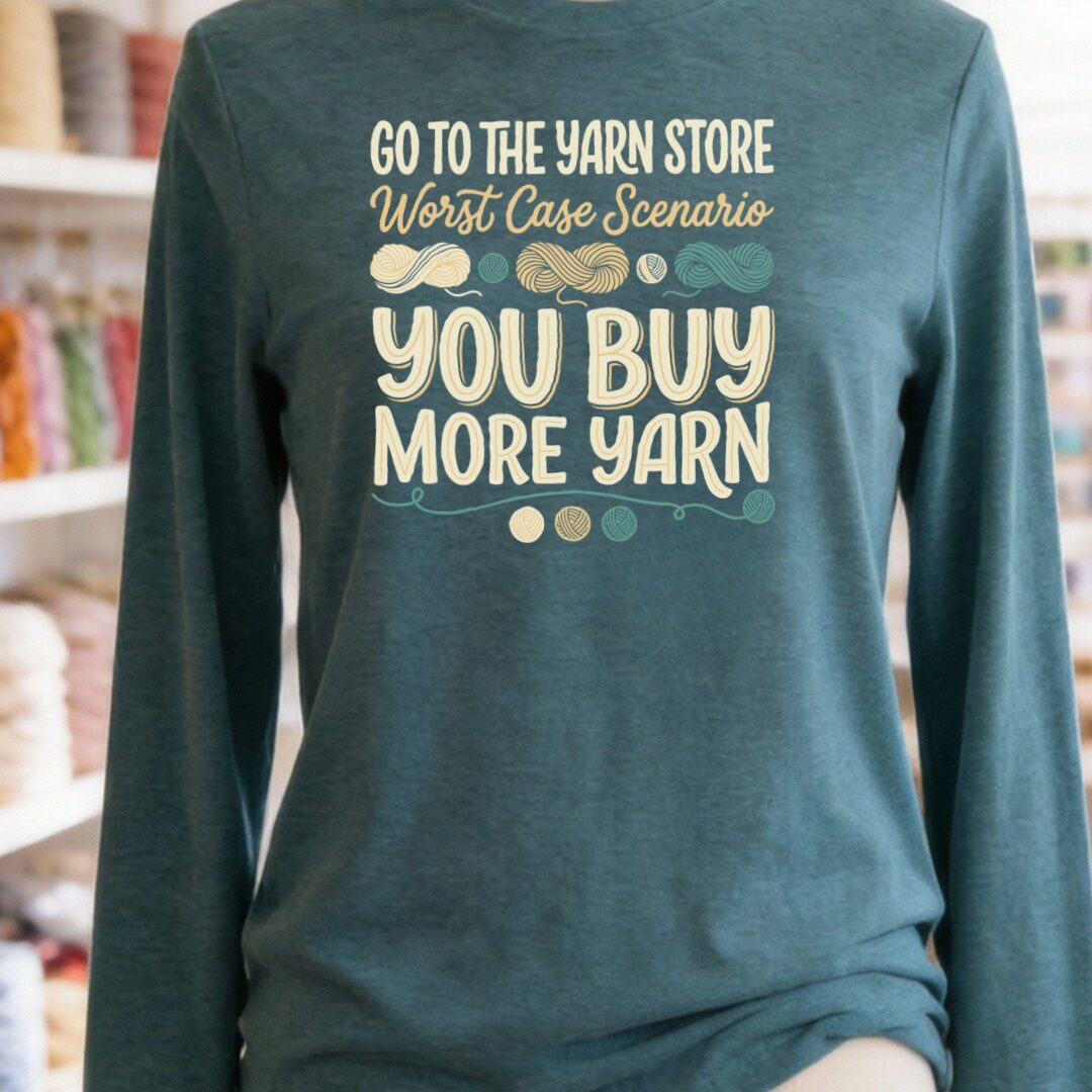 Buy More Yarn Sleeve Tee Deep Teal t-shirt