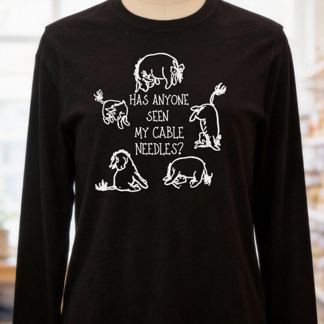 Cable Needles Long Sleeve Tee Black t-shirt