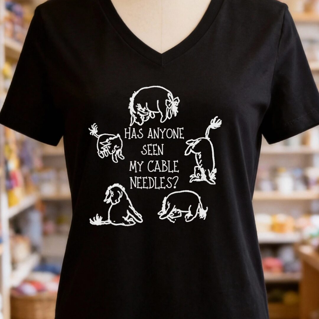 Cable Needles V-Neck T-Shirt Black t-shirt