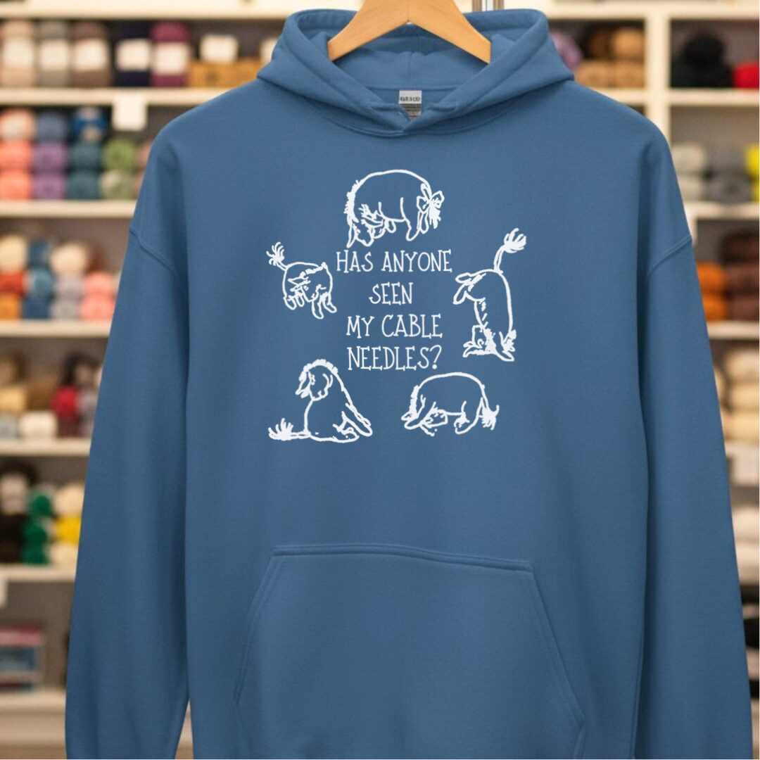 Cable Needles Hoodie Indigo Blue t-shirt