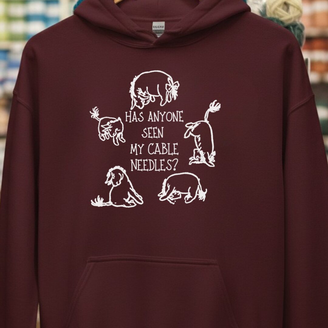 Cable Needles Hoodie Maroon t-shirt