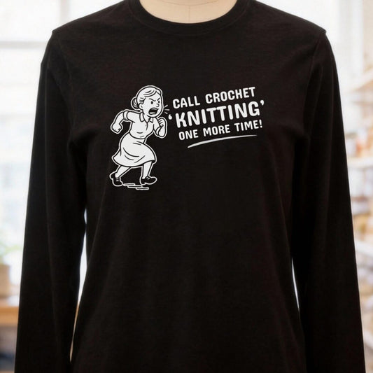 Call Crochet Knitting Long Sleeve Tee Black t-shirt