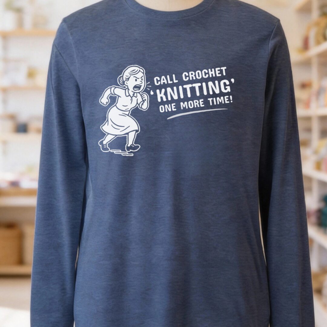 Call Crochet Knitting Long Sleeve Tee Navy t-shirt