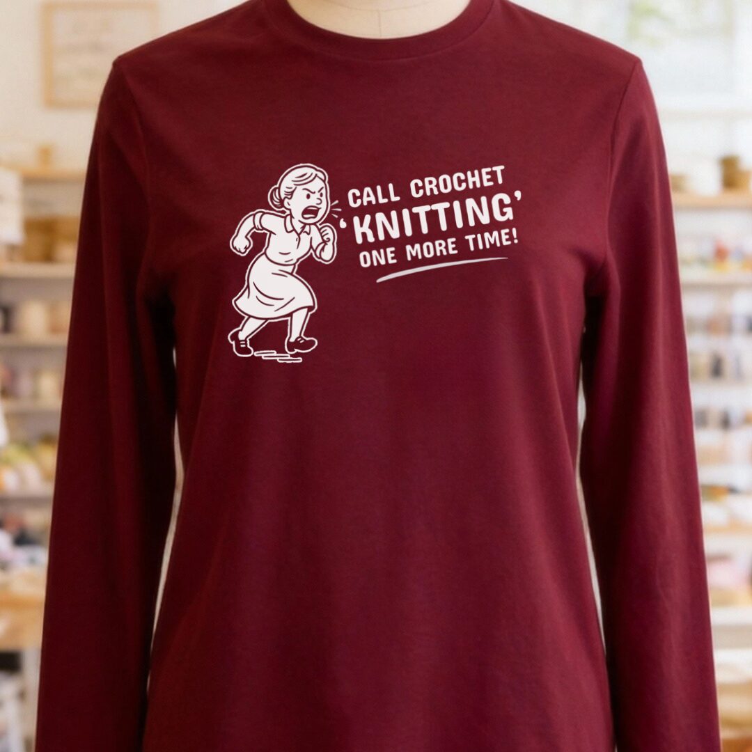 Call Crochet Knitting Long Sleeve Tee Maroon t-shirt