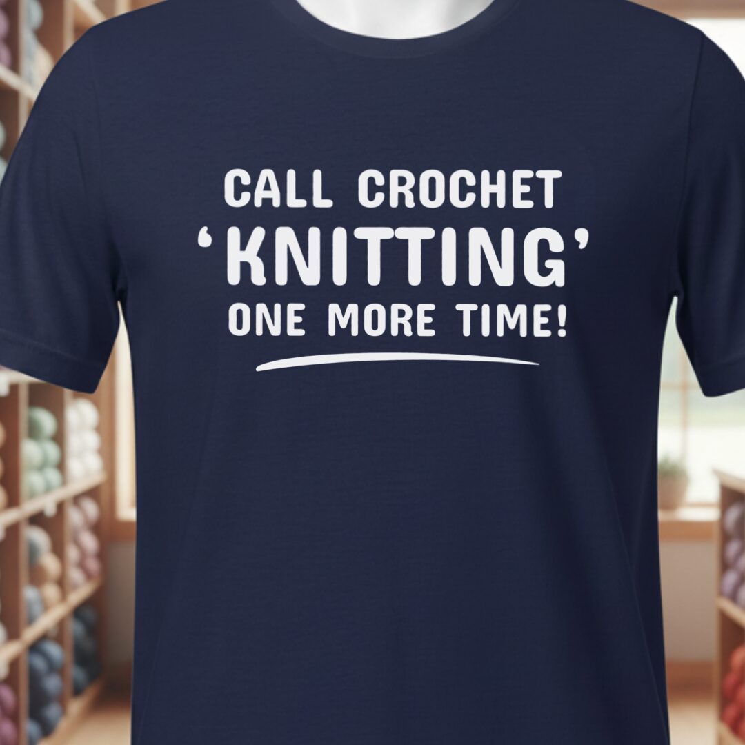 Call crochet knitting T-Shirt (text only) Navy t-shirt