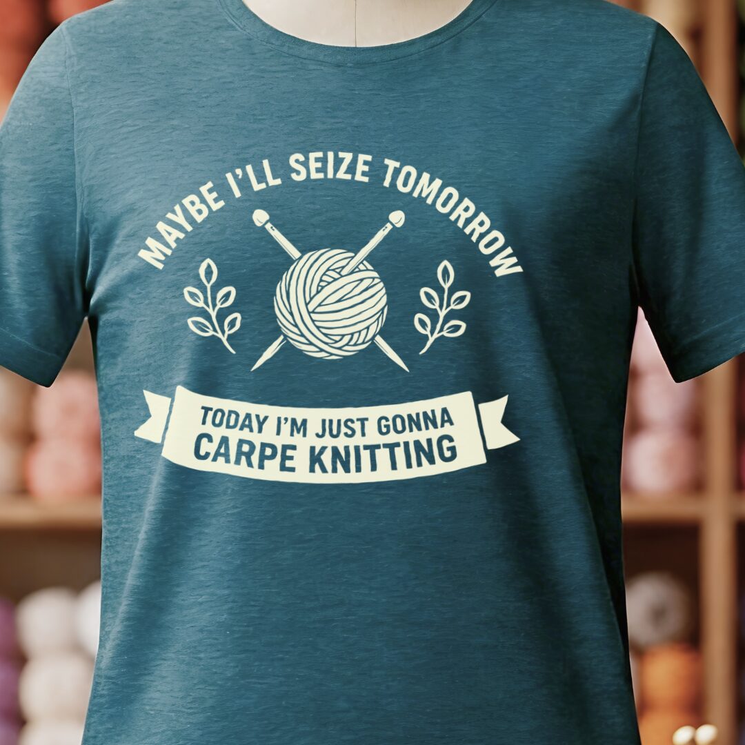 Carpe Knitting T-Shirt Teal Blue t-shirt