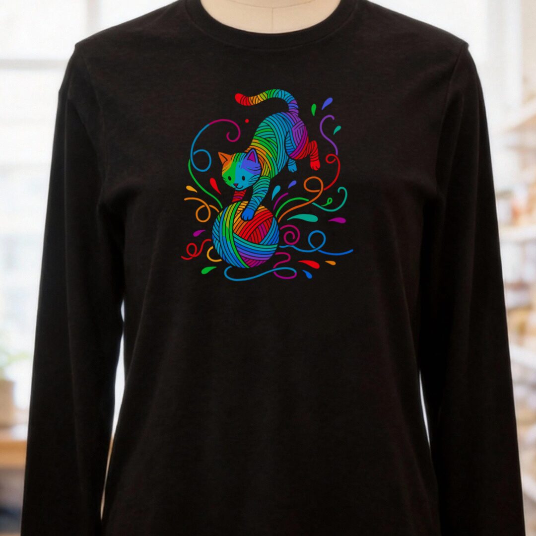Cat Attack Long Sleeve Tee Black t-shirt