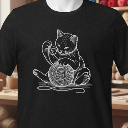 Cat Playing with Yarn T-Shirt Black t-shirt