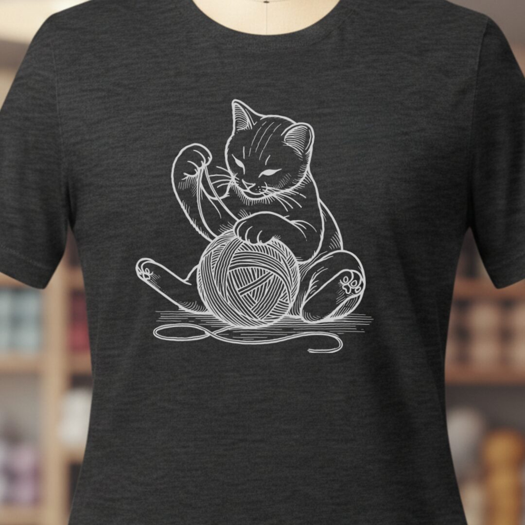 Cat Playing with Yarn T-Shirt Dark Grey t-shirt